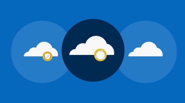 Three clouds with a gear icon in the middle of each cloud representing effective cloud service management.