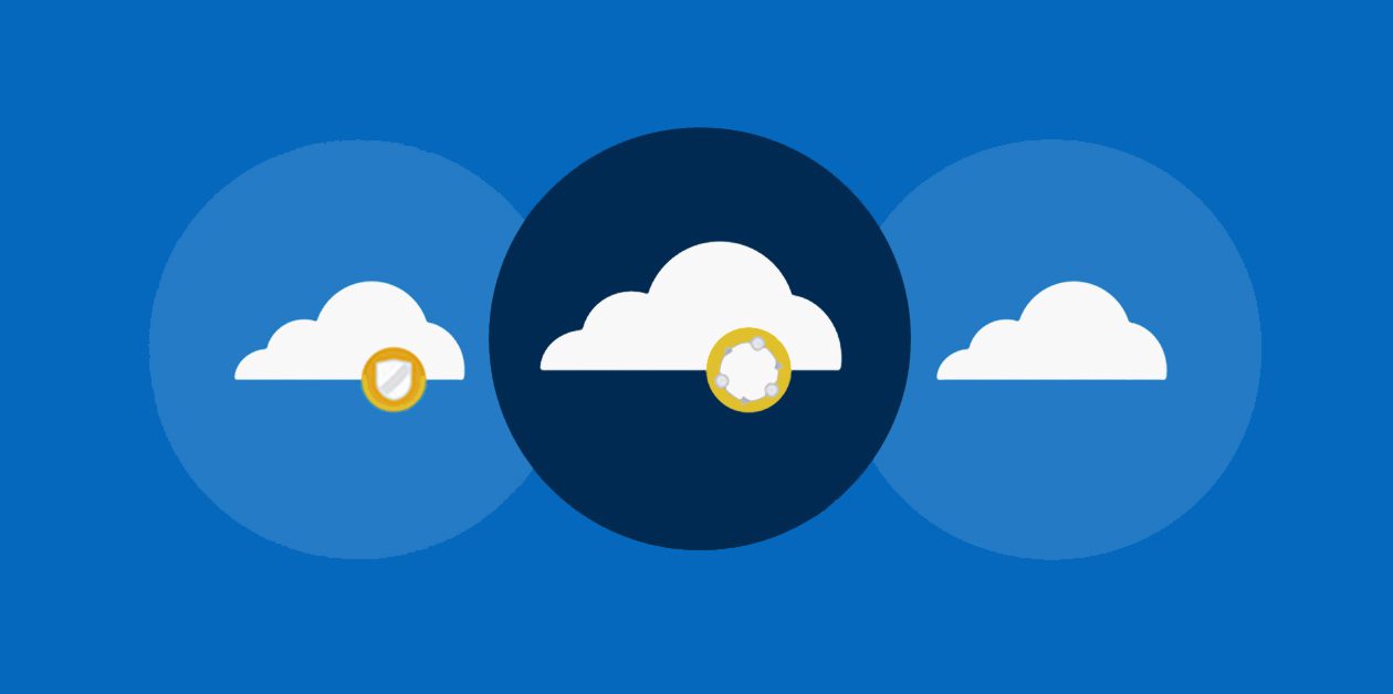 Three clouds with a gear icon in the middle of each cloud representing effective cloud service management.
