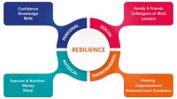 A diagram of a cloud data resilience strategy, showing the personal, social, physical, and environmental factors that contribute to resilience.